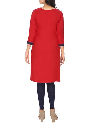 red rayon straight kurta - 12127102 - Standard Image - 3