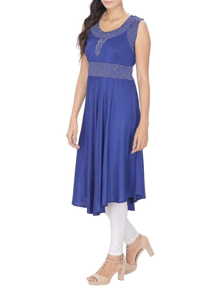 blue viscose kurta - 12127111 - Zoom Image - 2