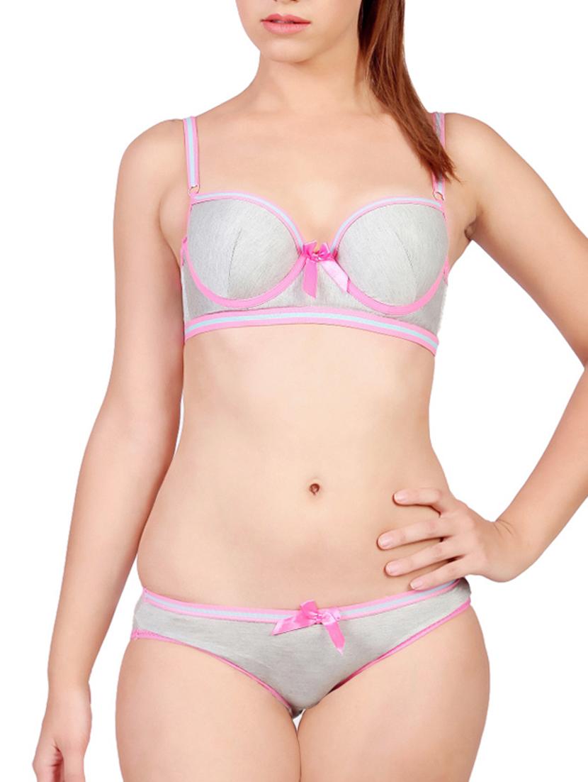 Grey Stretchable Bra and Panty Set - 1213426 - Zoom Image - 1