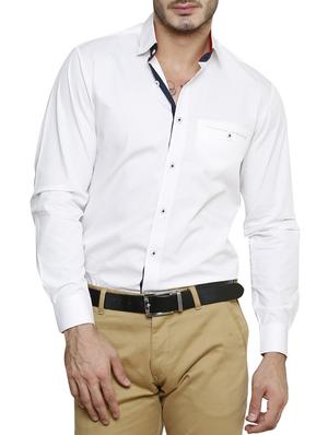 solid white cotton casual shirt - 12145028 - Standard Image - 2