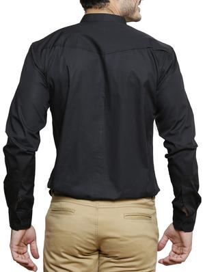 solid black cotton casual shirt - 12145029 - Standard Image - 2