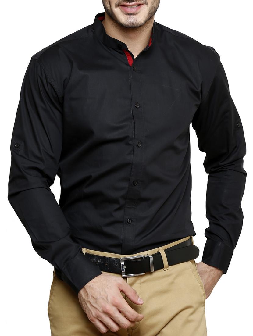 solid black cotton casual shirt - 12145029 - Zoom Image - 1