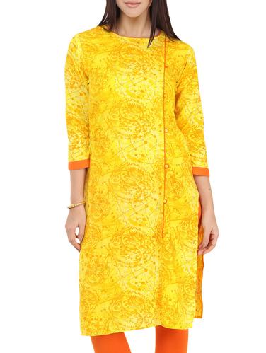 yellow rayon straight kurta - 12149683 - Very Small Image - 1