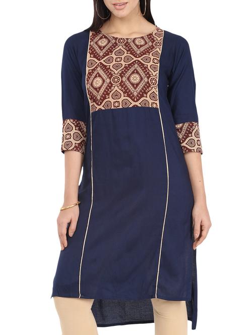 blue rayon straight kurta - 12149695 - Very Small Image - 1