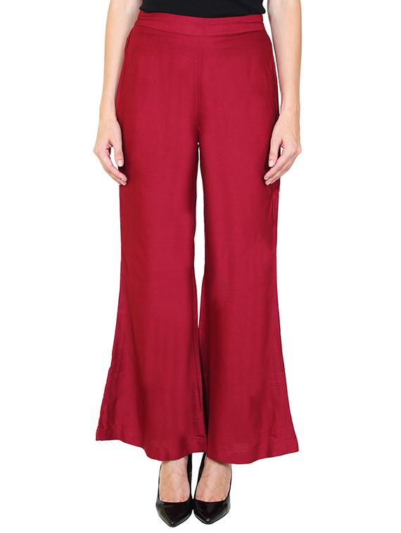 maroon rayon palazzo - 12150300 - Zoom Image - 1