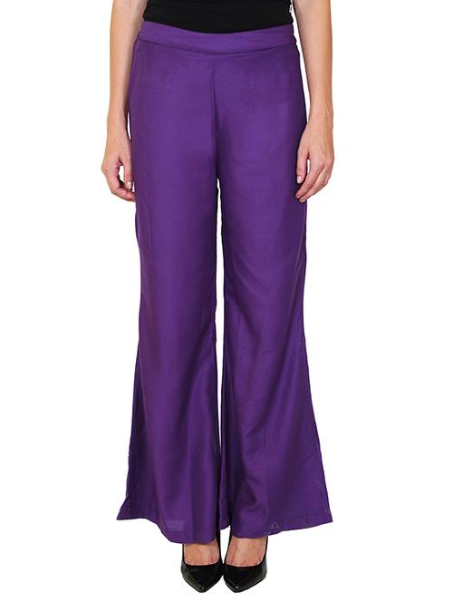 purple viscose palazzos - 12150304 - Standard Image - 1