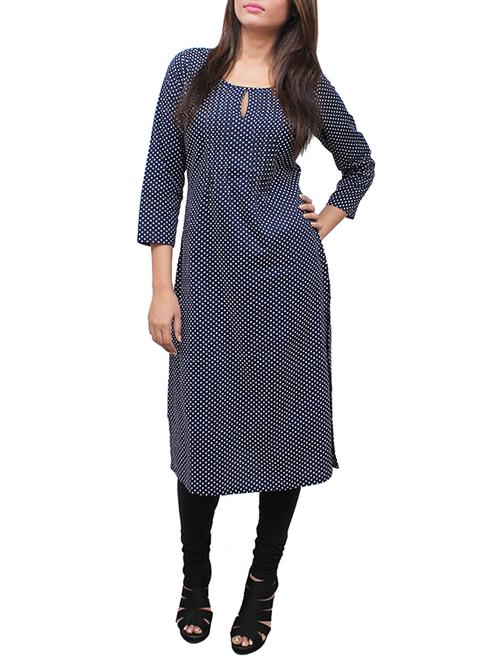 blue cotton straight kurta - 12150306 - Standard Image - 1