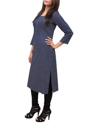 blue cotton straight kurta - 12150306 - Standard Image - 2