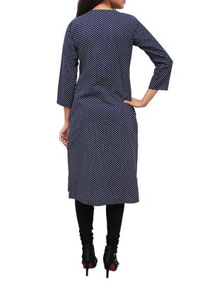 blue cotton straight kurta - 12150306 - Standard Image - 3
