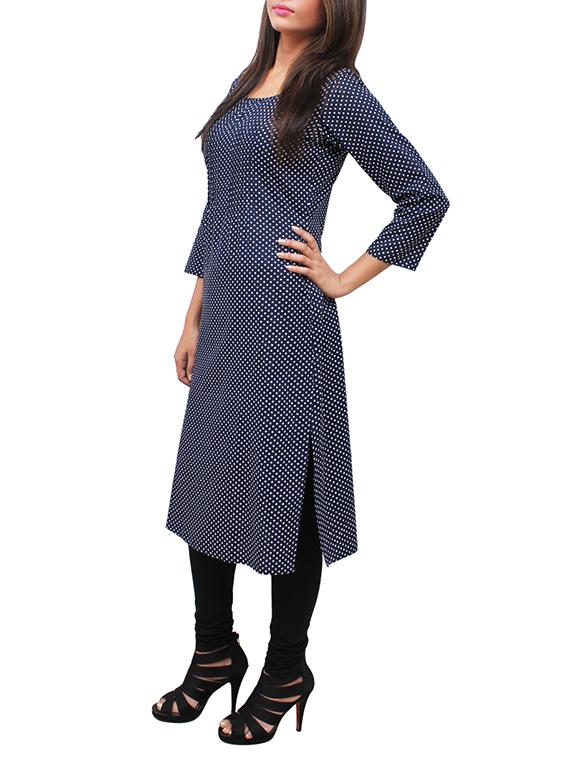 blue cotton straight kurta - 12150306 - Zoom Image - 2