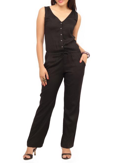button-up drawstring jumpsuit - 12150478 - Standard Image - 1