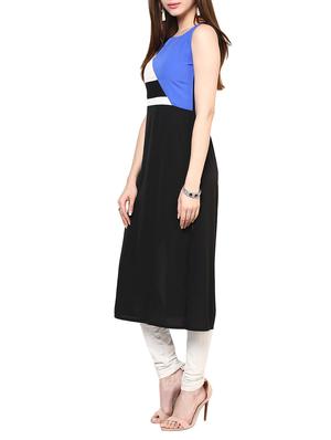 black crepe colour block straight kurta - 12150600 - Standard Image - 2