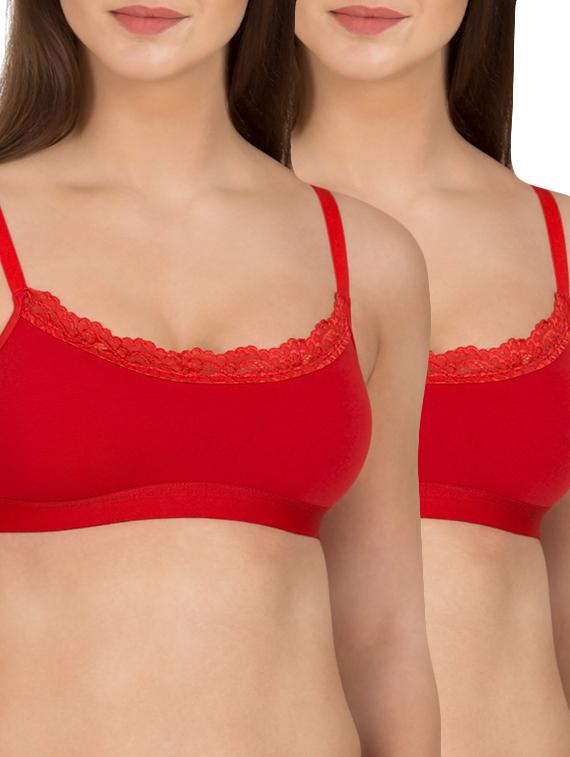 solid red cotton camisole bra (set of 2)