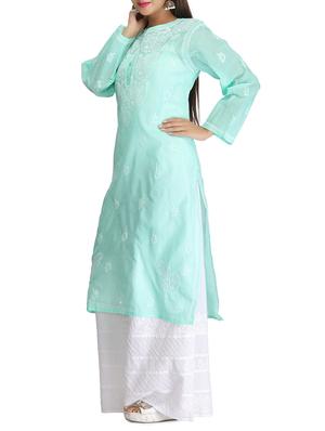 green cotton straight kurta - 12152633 - Standard Image - 2