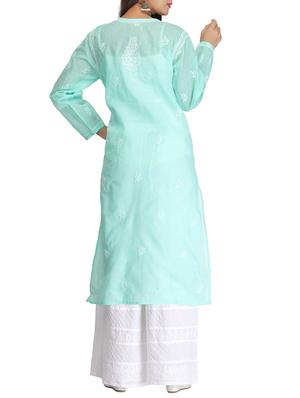 green cotton straight kurta - 12152633 - Standard Image - 3