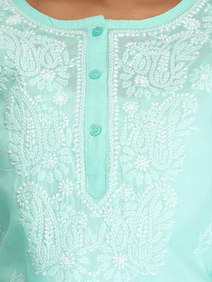 green cotton straight kurta - 12152633 - Standard Image - 4