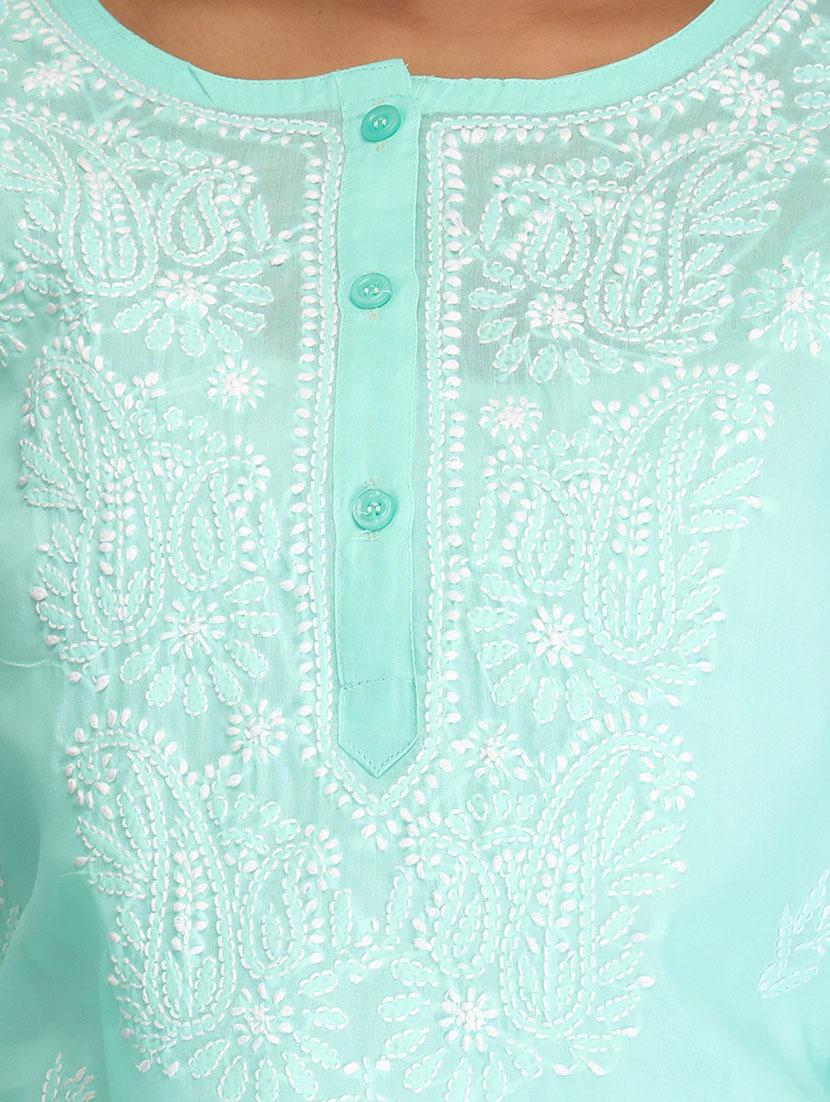 green cotton straight kurta - 12152633 - Zoom Image - 4