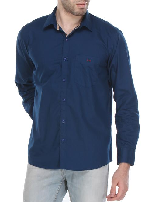 blue solid casual shirt - 12153030 - Standard Image - 1