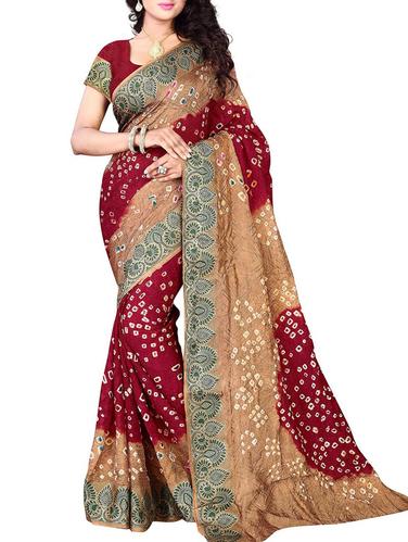 Multicolored Art Silk Bandhej Saree with blouse - 12153741 - Very Small Image - 1