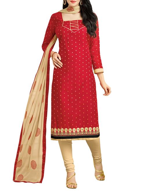 red cotton blend churidaar suits unstitched suit - 12154954 - Very Small Image - 1