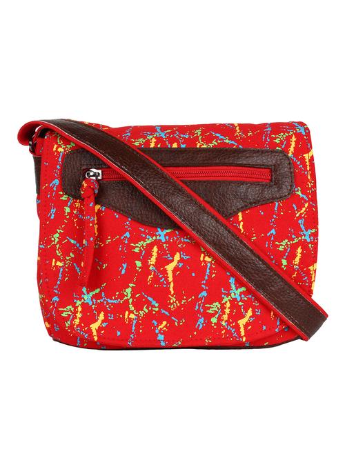 red printed canvas sling bag - 12155973 -  Standard Image - 0