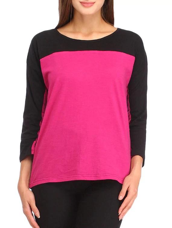 pink and black cotton regular top