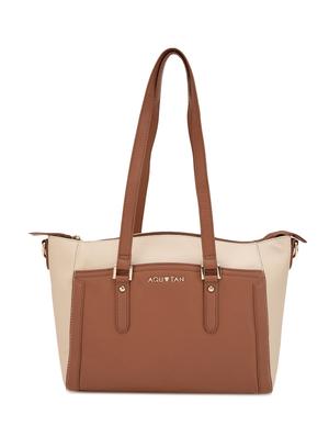 brown and cream leather hand bag - 12160275 - Standard Image - 6