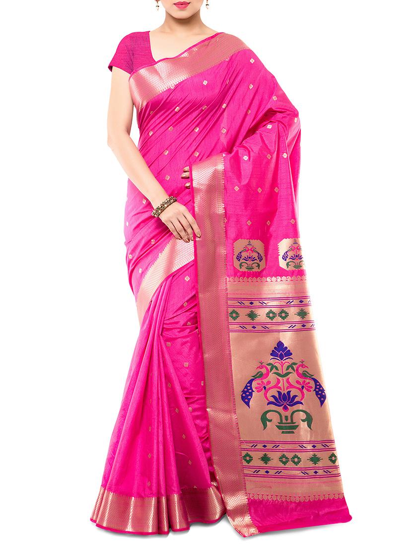 pink art silk paithani saree with blouse - 12160518 - Zoom Image - 1
