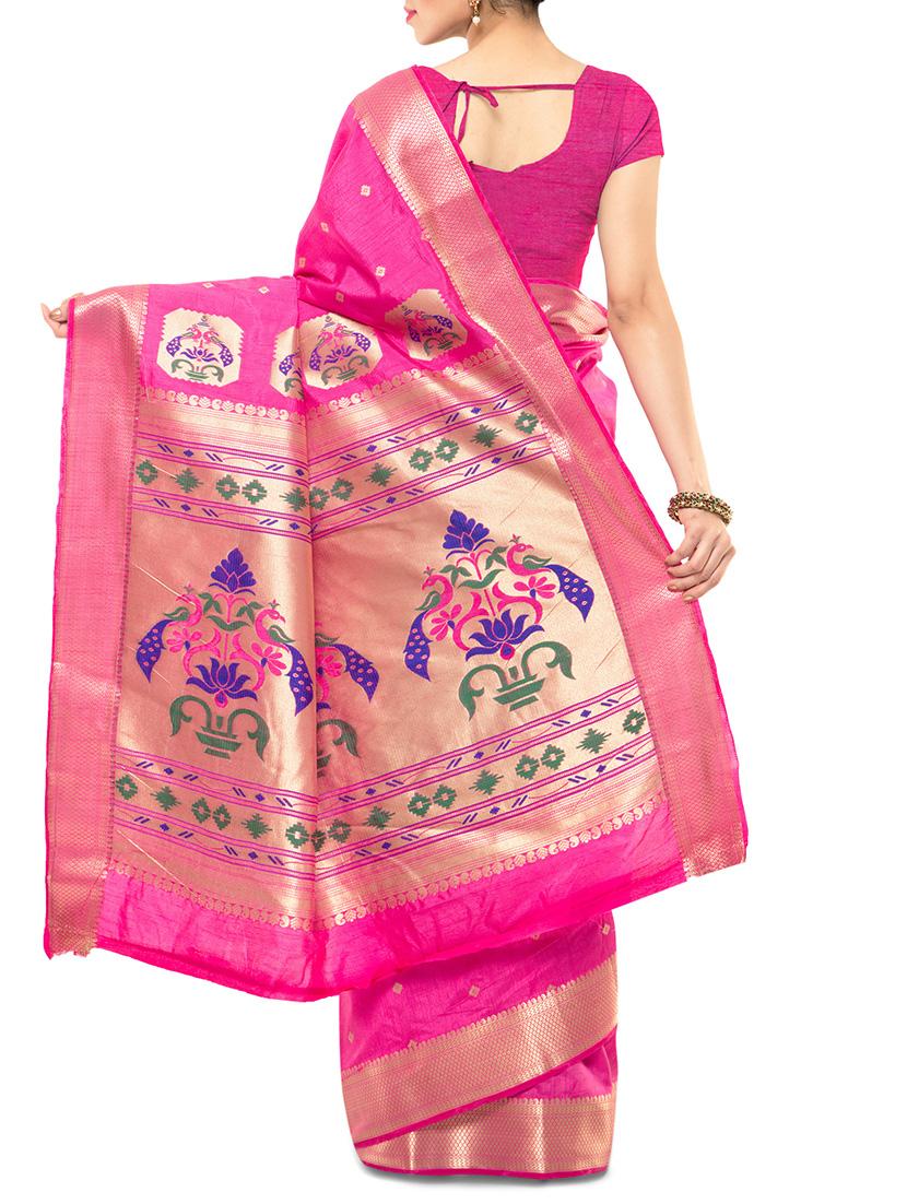 pink art silk paithani saree with blouse - 12160518 - Zoom Image - 2