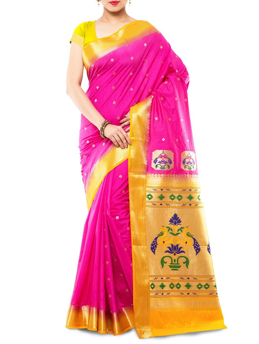 pink art silk paithani saree with blouse - 12160519 - Zoom Image - 1