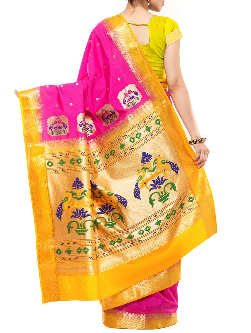 pink art silk paithani saree with blouse - 12160519 - Zoom Image - 2