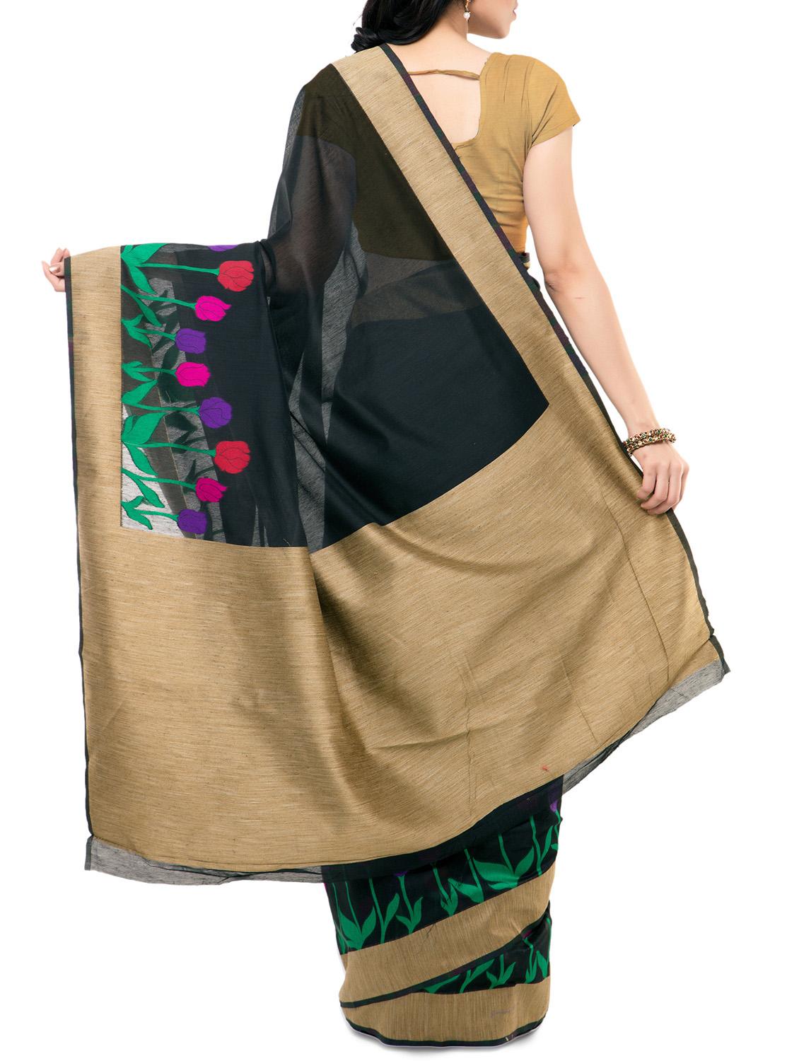black silk woven saree with blouse - 12166563 - Zoom Image - 2