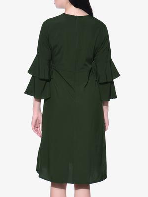 solid green bell sleeves ruffles skater dress - 12168530 - Standard Image - 3