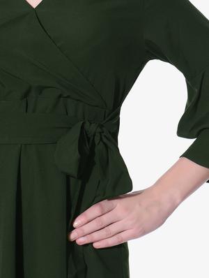 solid green bell sleeves ruffles skater dress - 12168530 - Standard Image - 4