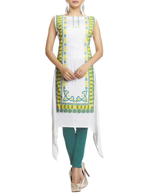 white crepe asymmtric kurta - 12174801 - Very Small Image - 1