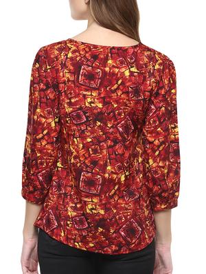 red printed poly crepe top - 12180228 - Standard Image - 3