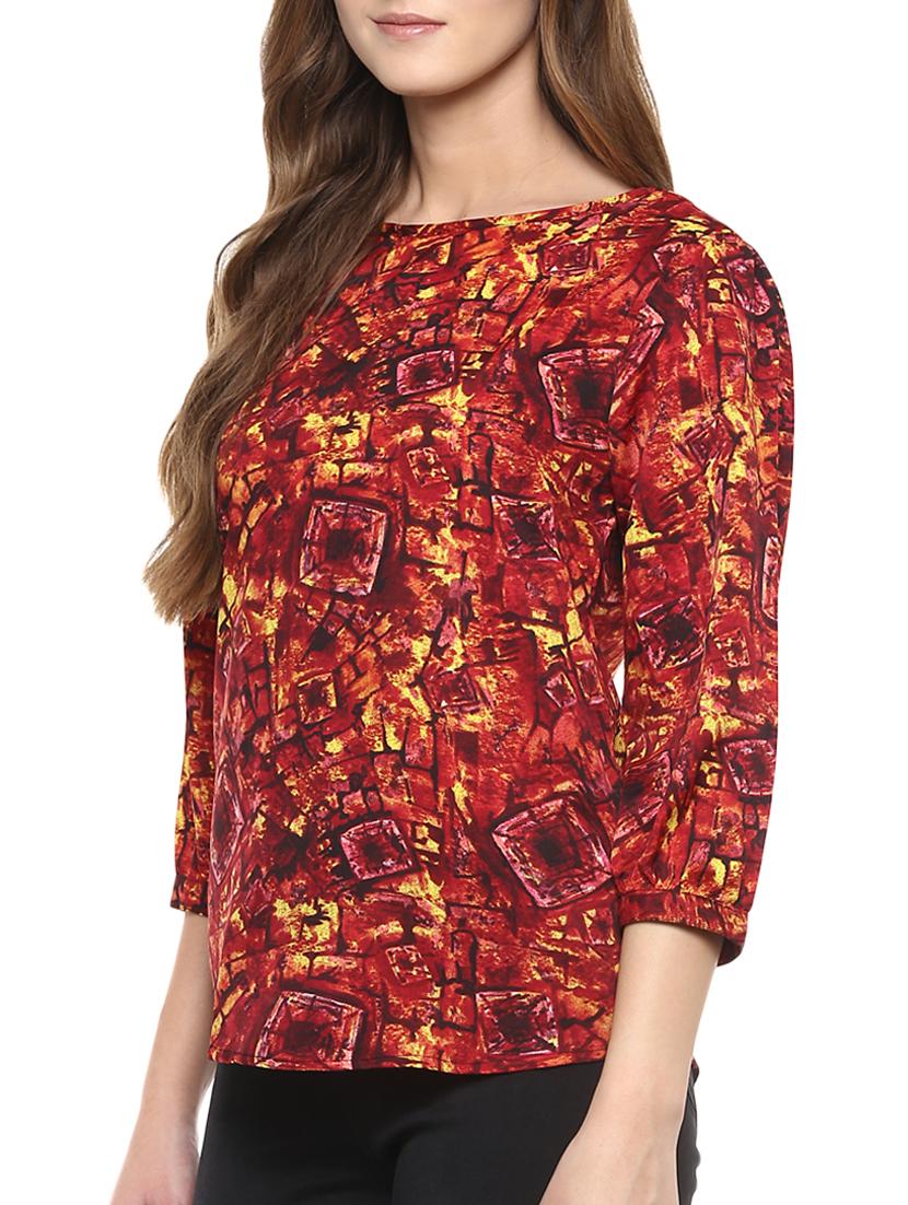red printed poly crepe top - 12180228 - Zoom Image - 2