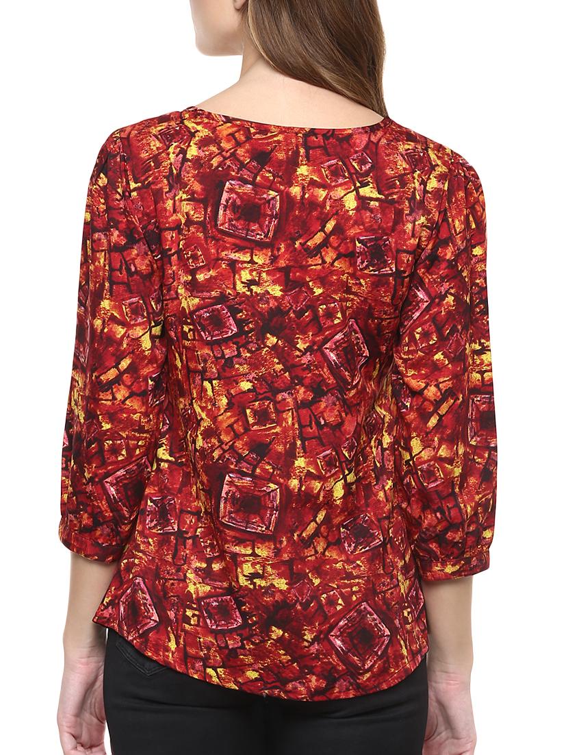 red printed poly crepe top - 12180228 - Zoom Image - 3