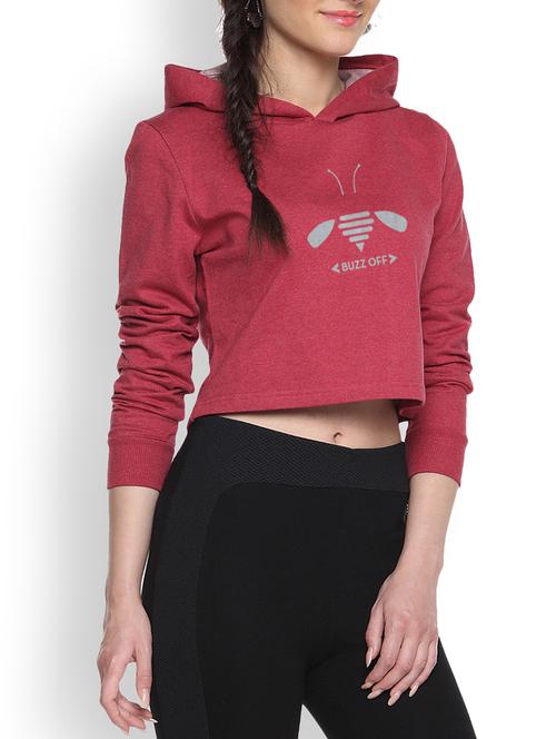maroon printed crop hoodie - 1218195 - Standard Image - 1