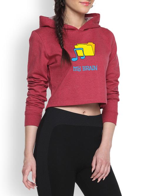 maroon printed crop hoodie - 1218198 - Standard Image - 1