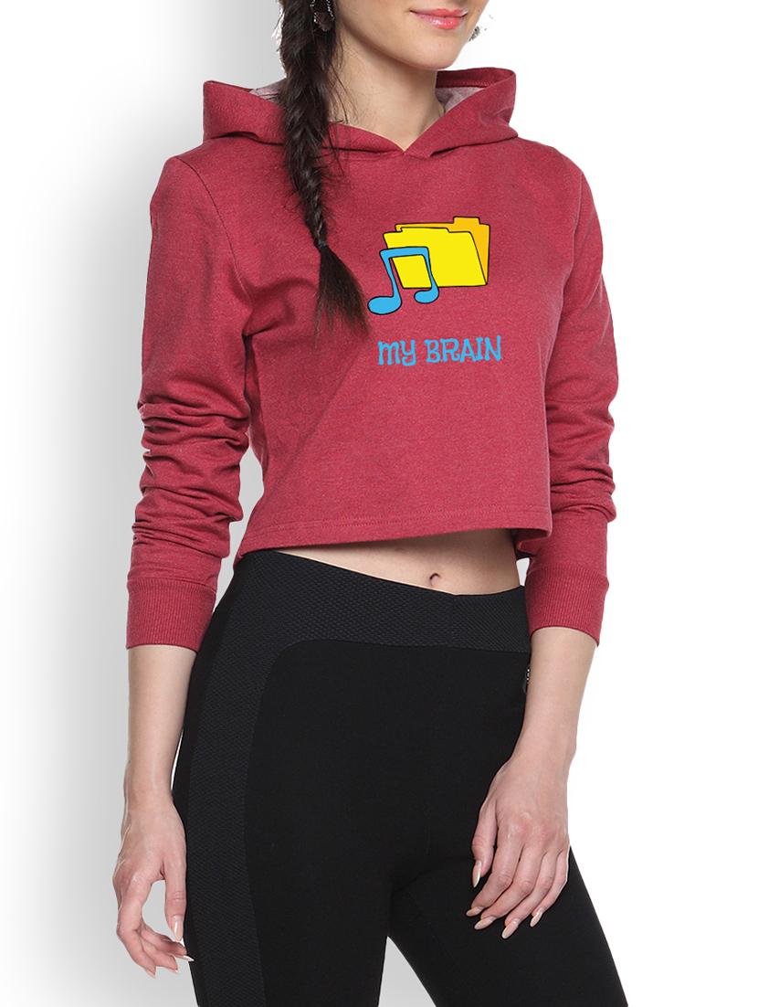 maroon printed crop hoodie - 1218198 - Zoom Image - 1