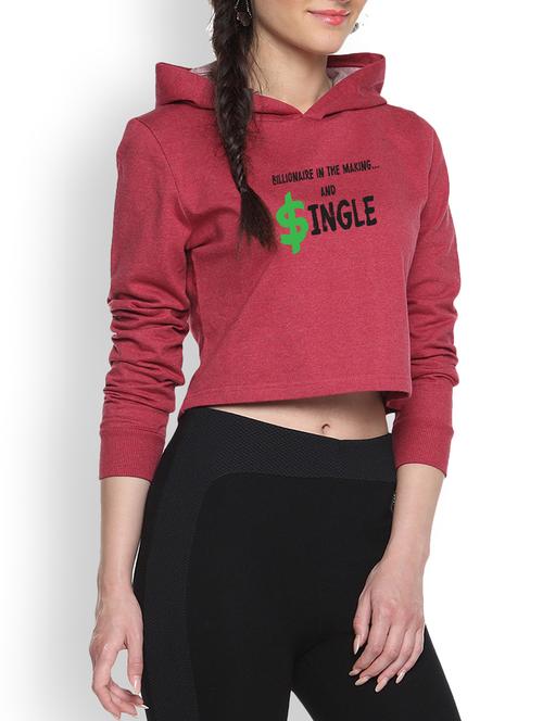 maroon printed crop hoodie - 1218199 - Standard Image - 1
