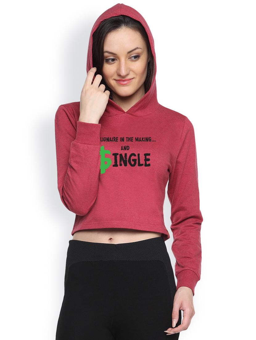 maroon printed crop hoodie - 1218199 - Zoom Image - 2