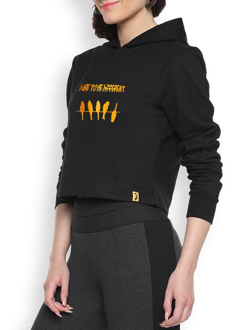black womens printed crop hoodie - 1218220 - Very Small Image - 1
