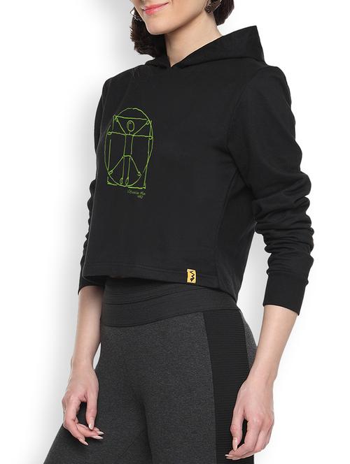 black womens printed crop hoodie - 1218239 - Standard Image - 1