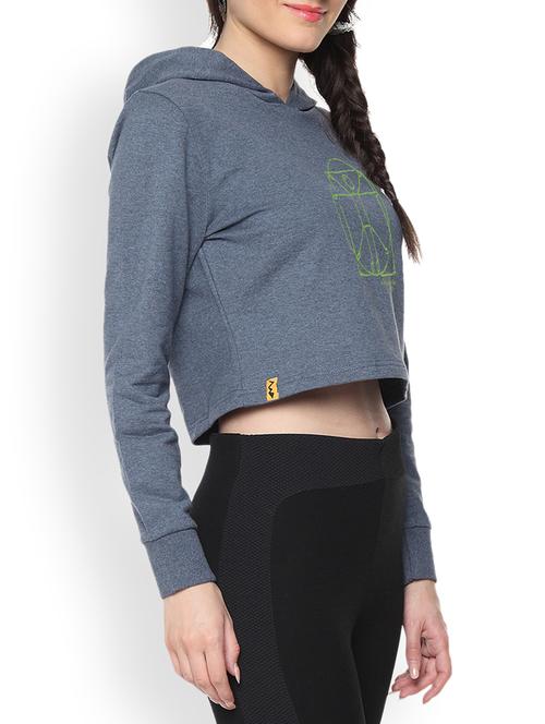 denim printed crop hoodie - 1218240 - Standard Image - 1