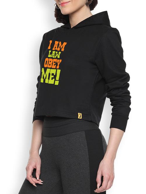 black womens printed crop hoodie - 1218246 - Standard Image - 1