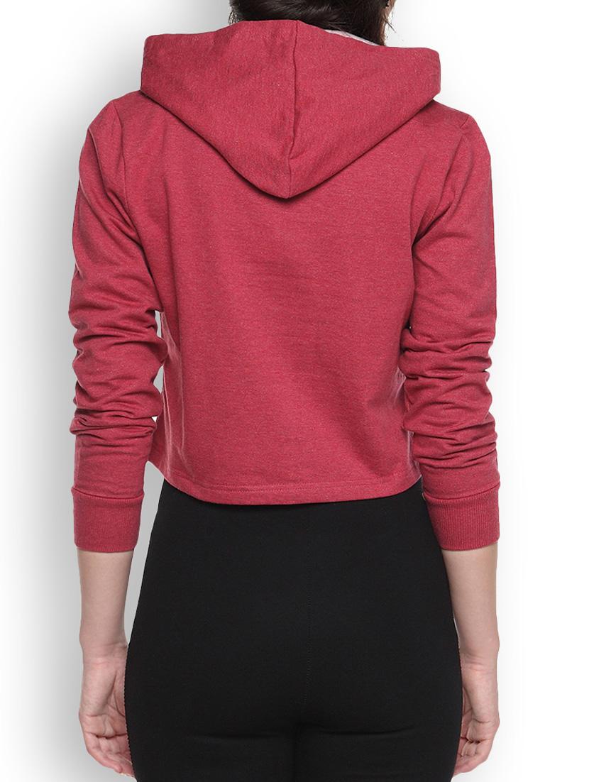maroon womens printed crop hoodie - 1218260 - Zoom Image - 3