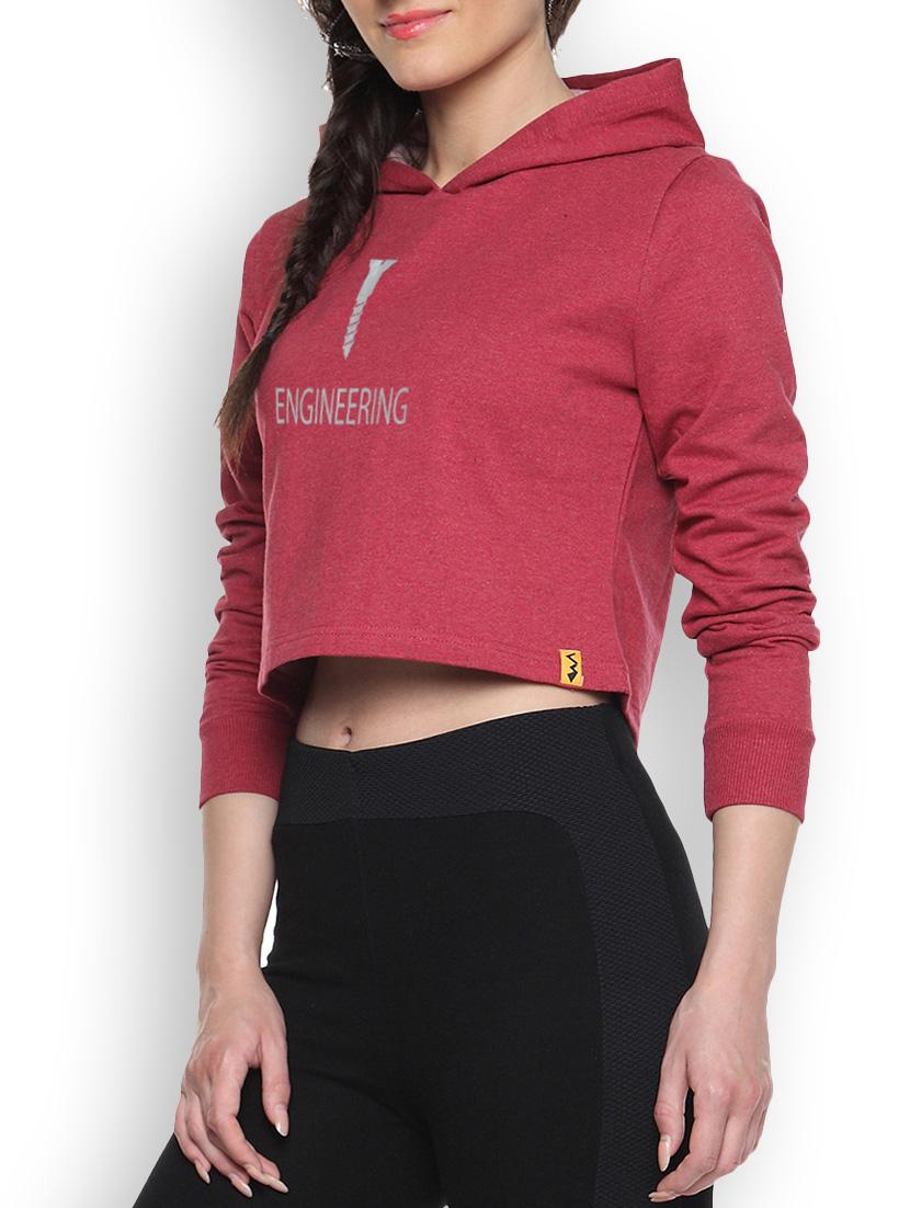 maroon womens printed crop hoodie - 1218285 - Zoom Image - 1