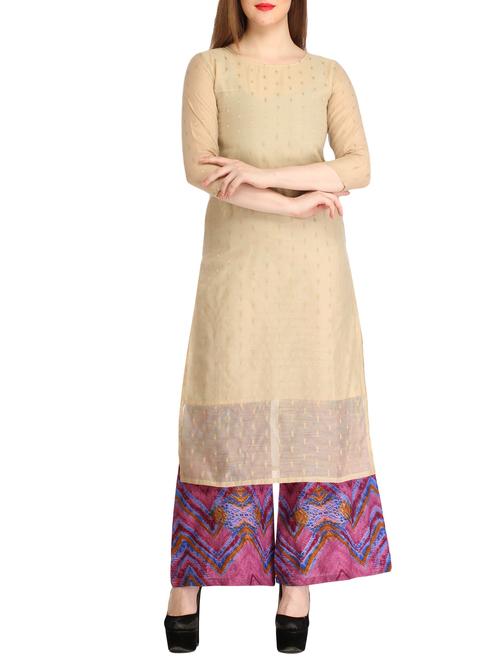 beige silk straight kurta - 12183439 - Standard Image - 1
